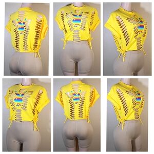 PLAYBOY Yellow Cut-Out Crop Top